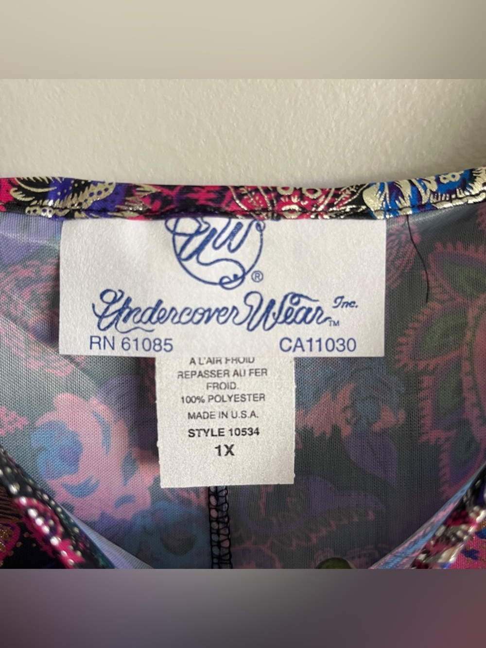 VTG Undercover Wear Chemise Size 1X‎ Metallic Gold Floral Paisley Nightie 80s - Picture 5 of 11